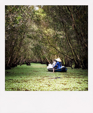 Pirogue dans un marais au Vietnam.